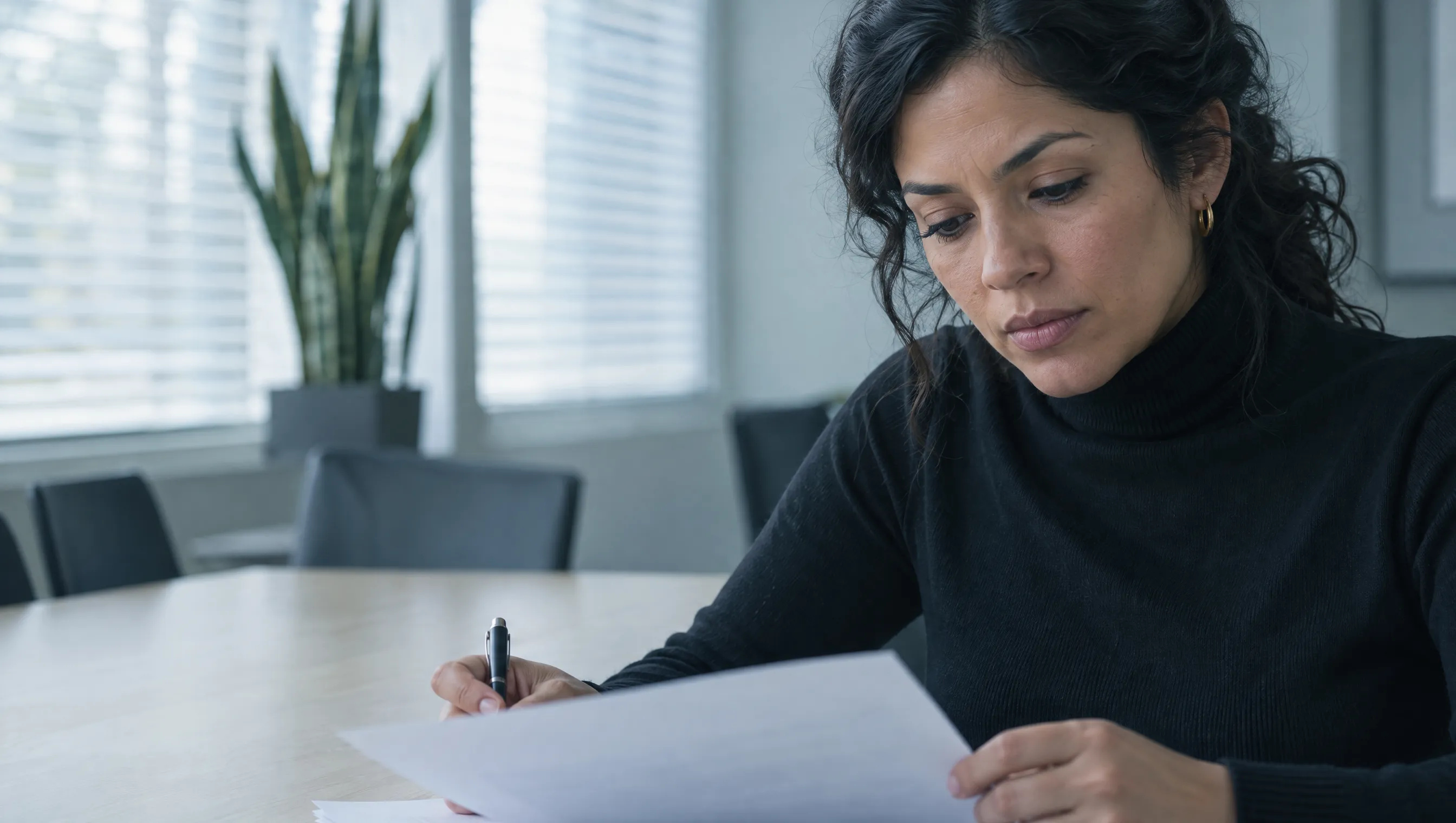 A compliance officer reviewing a printed document